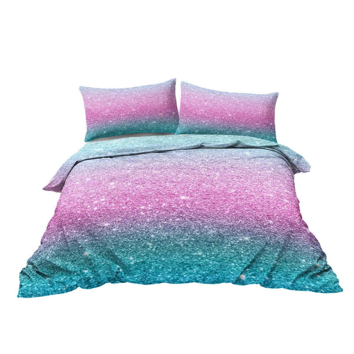 Girly Rainbow Glitter Ombre Duvet Cover Bedding Set 3 Pcs Pastel Purple Blue Green Bedspread with 2 Pillow Shams