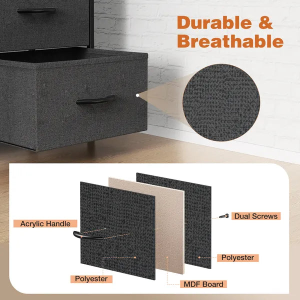 Bedroom Dresser with 9 Fabric Drawers Tall Storage Chest Organizer Wardrobe Closet for Adult and Kids Clothes Furniture