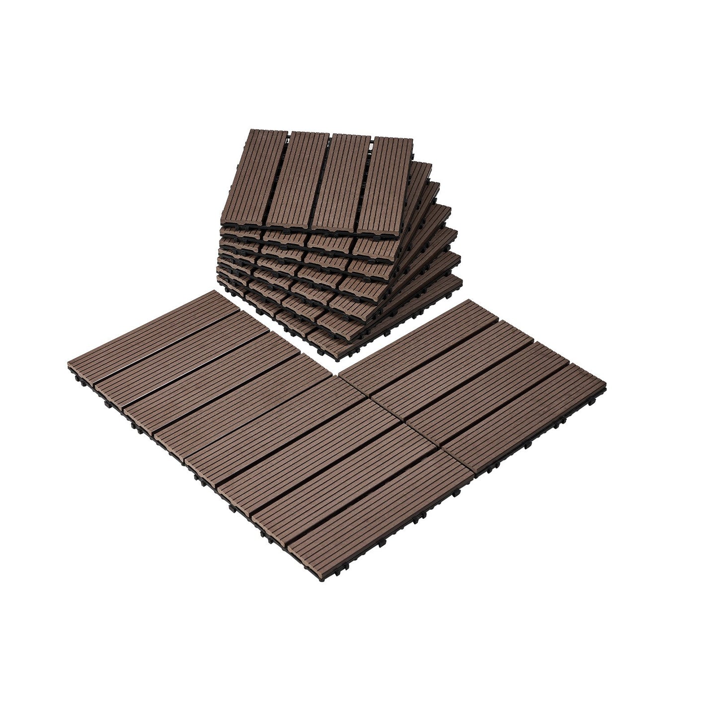 Interlocking Deck Tiles Plastic Wood 10 Pack 12x12 Waterproof Outdoor Flooring Patio Decking Tiles for Balcony Poolside Backyard