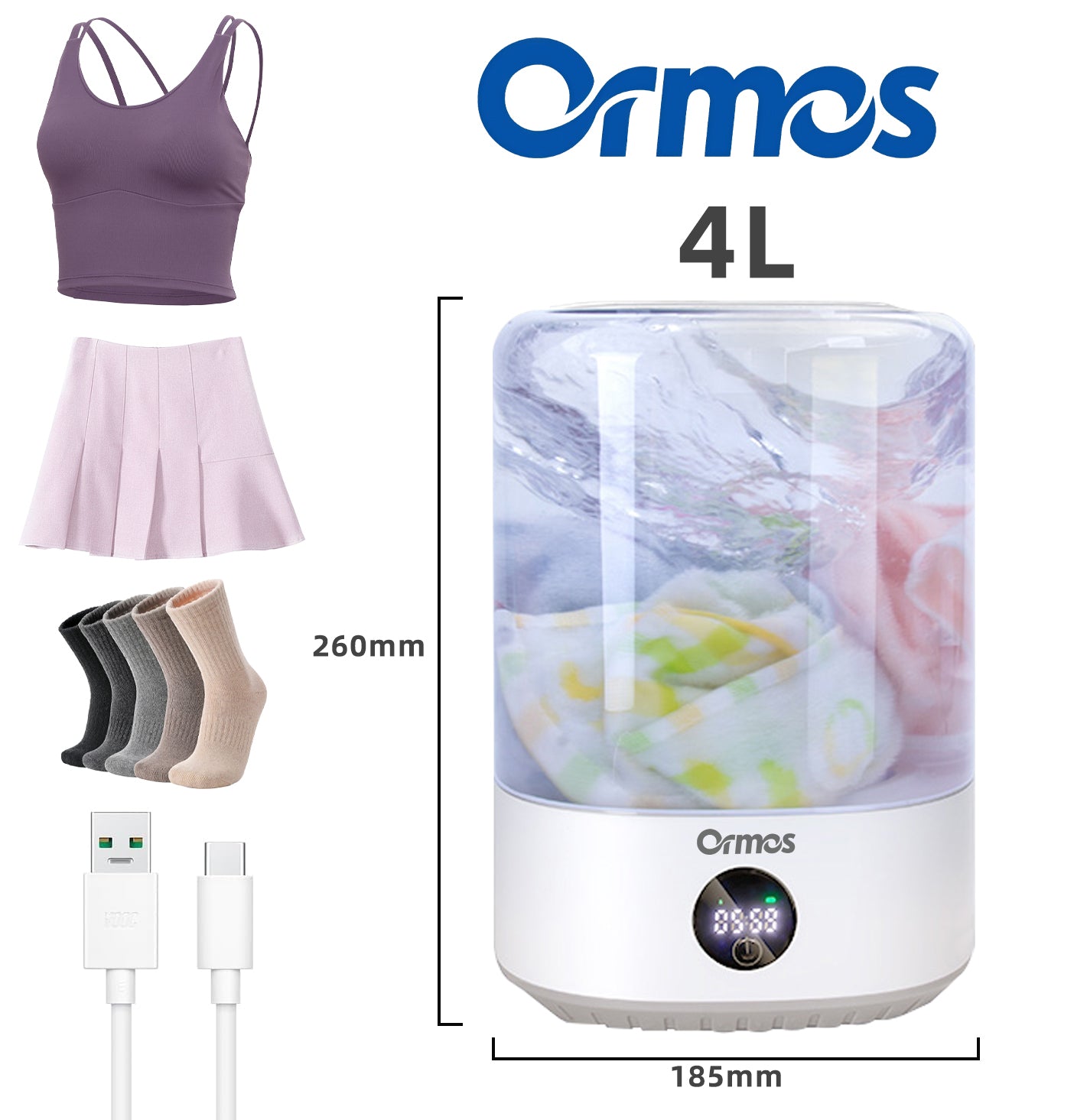 Portable Mini Washing Machine 4L USB Rechargeable Cordless Washer for Underwear Socks Baby Clothes Quiet Compact Travel Laundry Machine