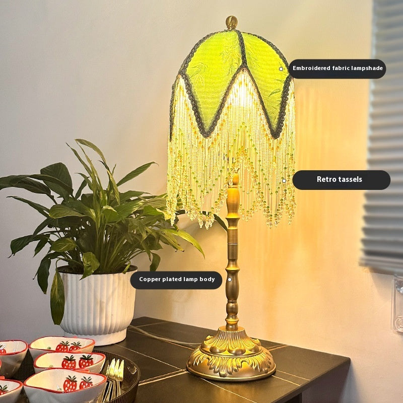 French Retro Tassel Table Lamp Nordic Bedside Atmosphere Reading Light for Bedroom Study Desk Decor