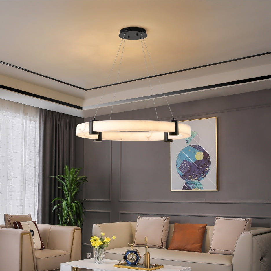24-Inch Modern LED Pendant Chandelier – Adjustable Height Marble Finish Ceiling Light for Dining, Kitchen & Living Room