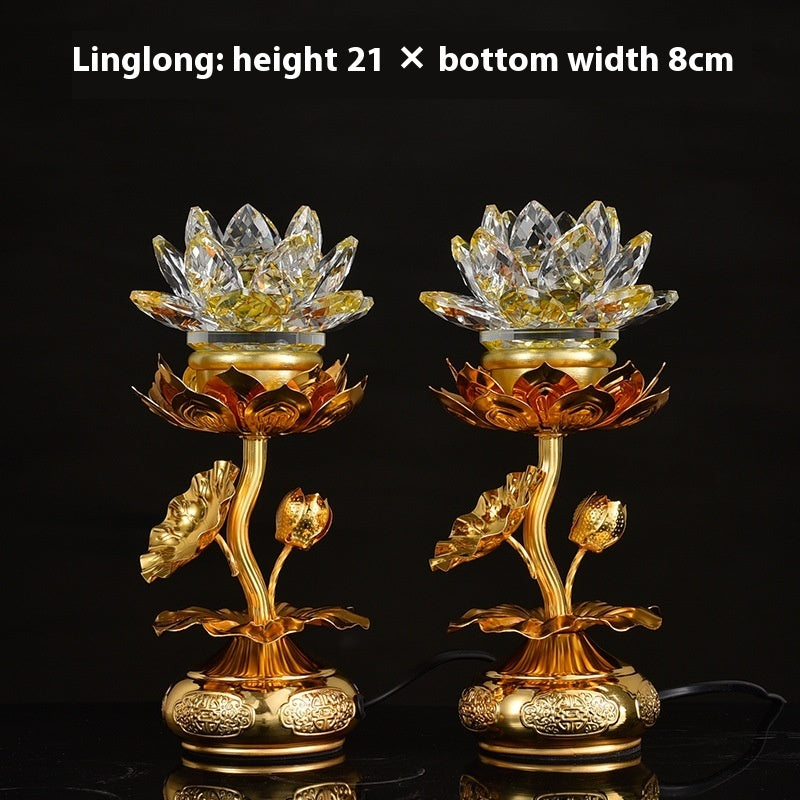 Colorful Crystal Lotus Buddha Hand Plug-in Lamp for Worship & Meditation