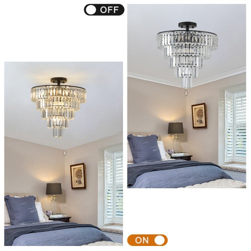 Large Black Crystal Chandelier – Contemporary Lighting for Dining, Living Room & Bedroom (Bulb Not Included)