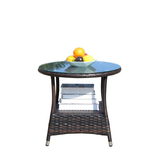 Outdoor Patio Round Coffee Table Clear Tempered Glass Top Garden Furniture Side Table