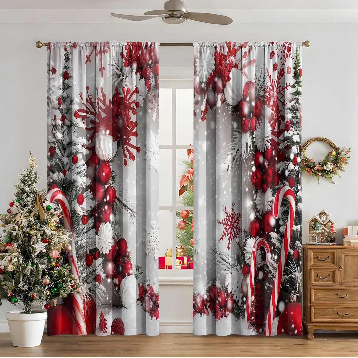 3D Digital Printed Christmas Curtains – Festive Holiday Window Drapes for Home Decor