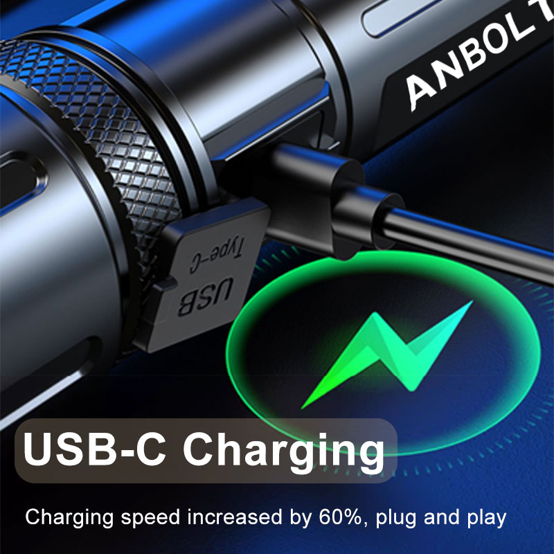 Super Bright USB-C Rechargeable LED Flashlight Zoom Long Range Waterproof High Power Torch Light
