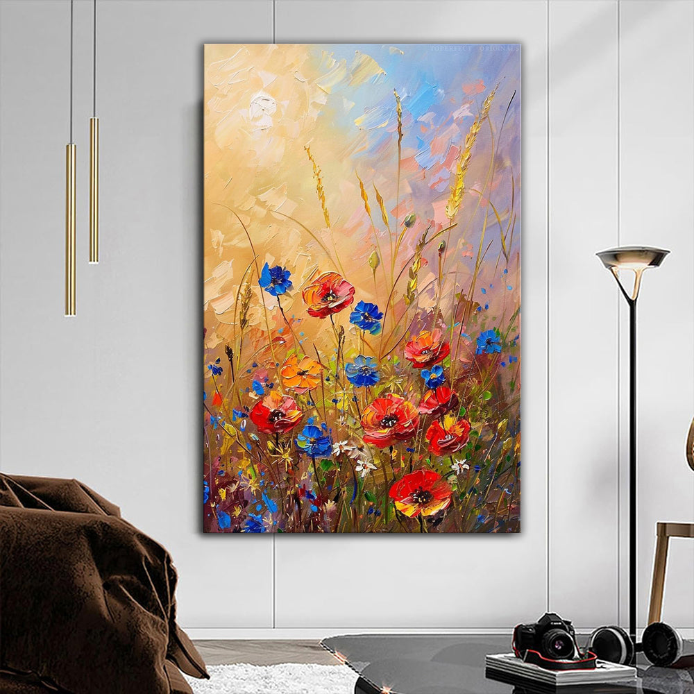 Handmade Abstract Flower Oil Painting – Canvas Wall Art for Living Room Home Decor (Frameless Unstretched Roll)