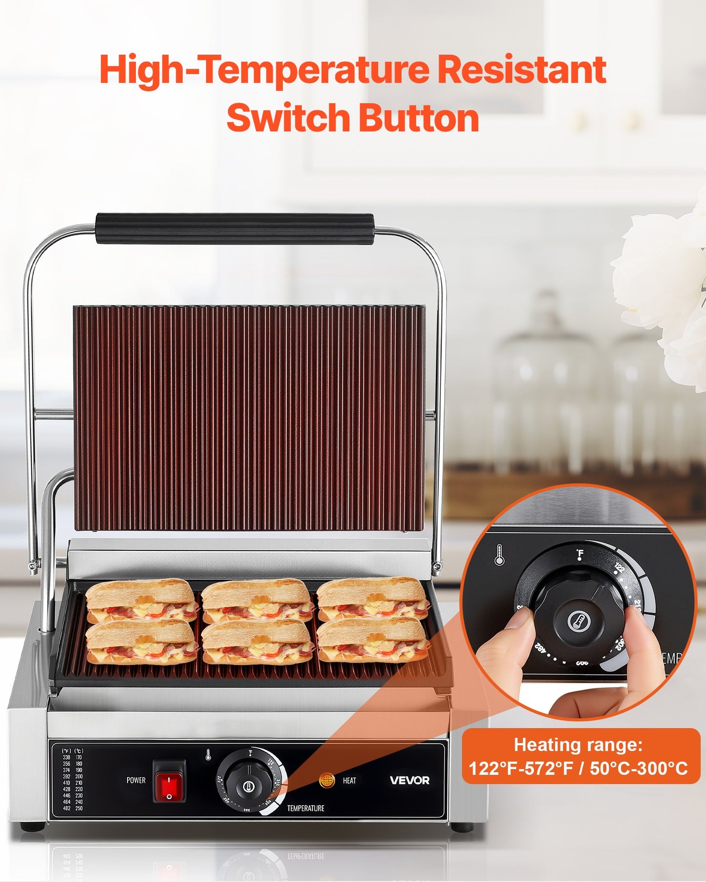 Commercial Panini Press Grill Electric Sandwich Maker Griddle Plate 13.5x9.3 Inch for Kitchen Use