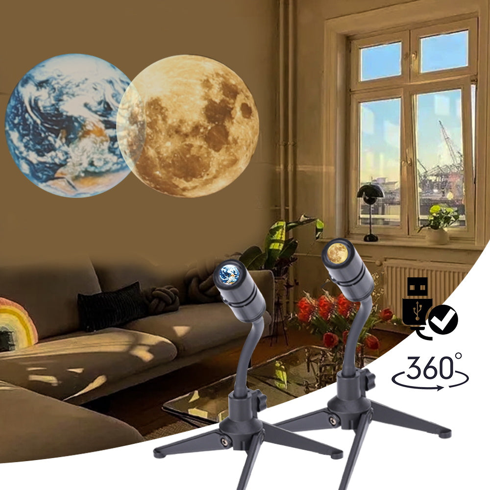 2 in 1 Star Projector Earth and Moon Projection Lamp 360° Rotating USB LED Night Light for Bedroom Decor