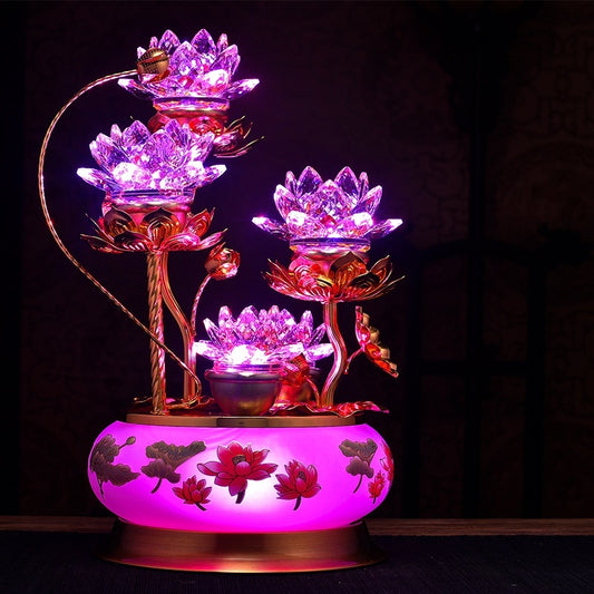 Colorful Crystal Lotus Buddha Hand Plug-in Lamp for Worship & Meditation