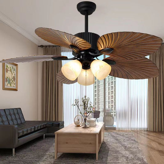 Retro Ceiling Fan Light Southeast Asia Style Frequency Conversion Silent Home Living Room Dining Room Ceiling Lamp