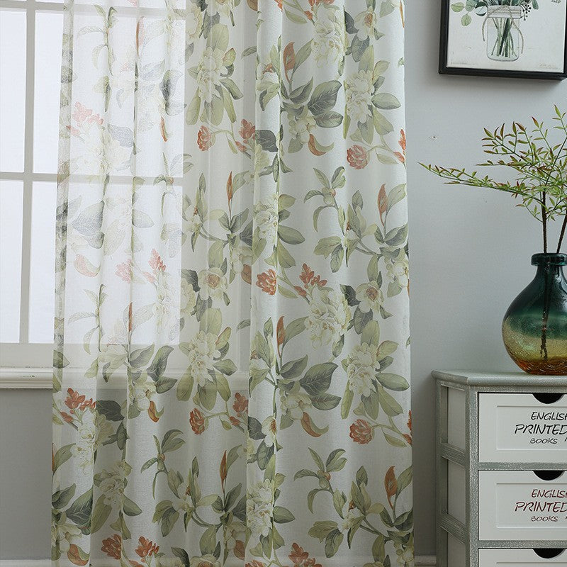 American Style Printed Cotton Linen Semi Sheer Curtains Small Window Lightweight Decorative Drapes