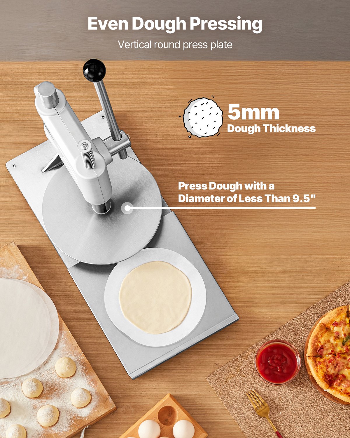 9.5 Inch Manual Pizza Dough Press Machine Stainless Steel Dough Sheeter for Pizza and Pastry Making