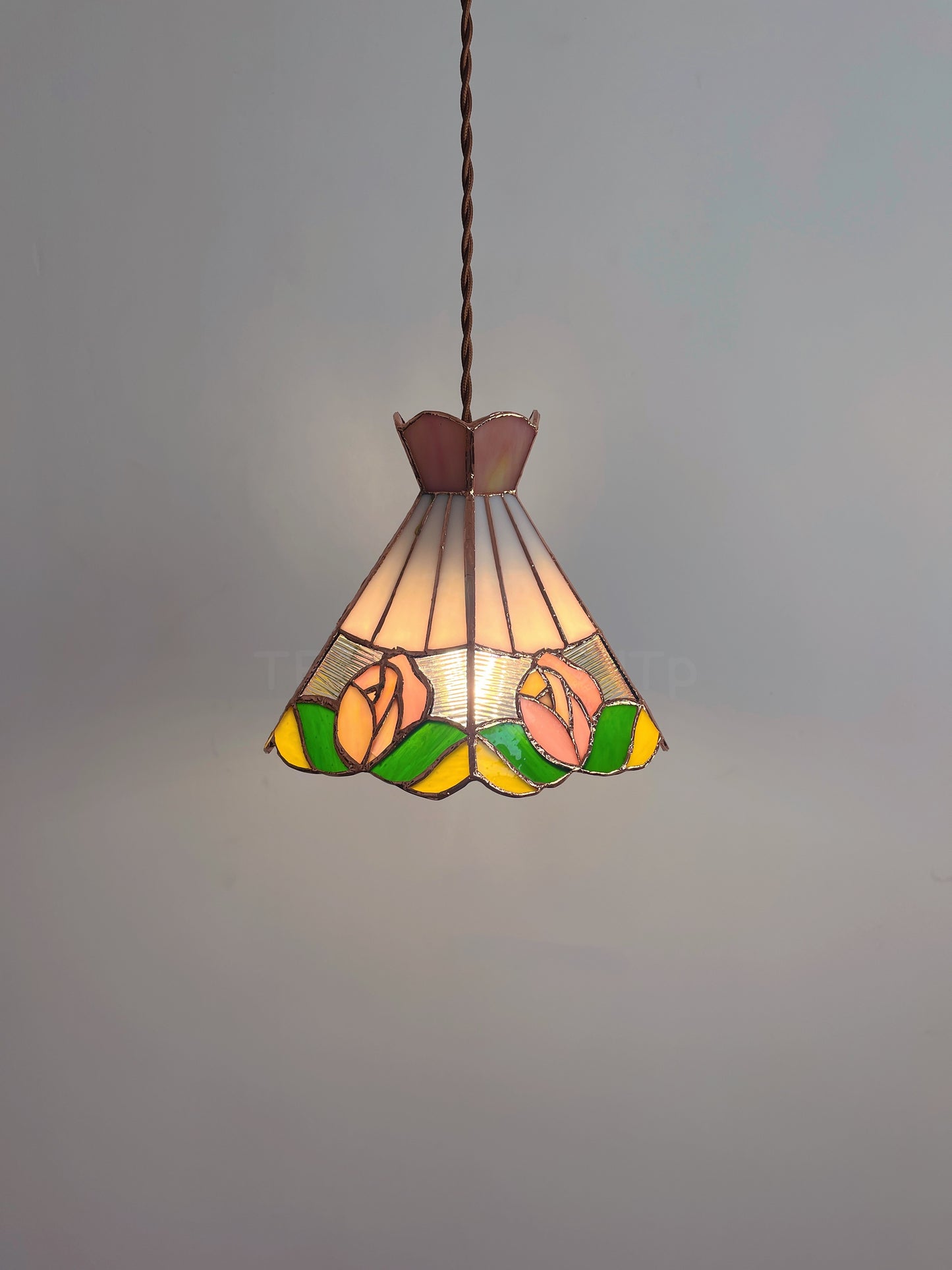 Tea Chestnut French Retro Chandelier – Rose Stained Glass Ceiling Light