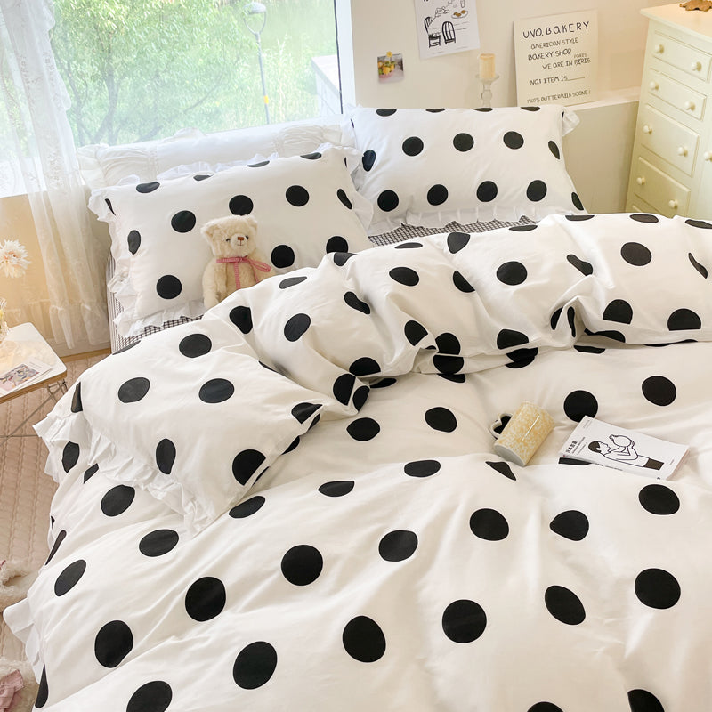 Small Floral Cotton Four Piece Bedding Set Princess Style Duvet Cover Bed Sheet Pillowcase Soft Bedroom Set