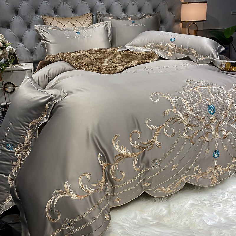 Ice Silk Quilt Bedding Set 4-Piece Cooling Bed Sheets Soft Breathable Summer Comforter Set