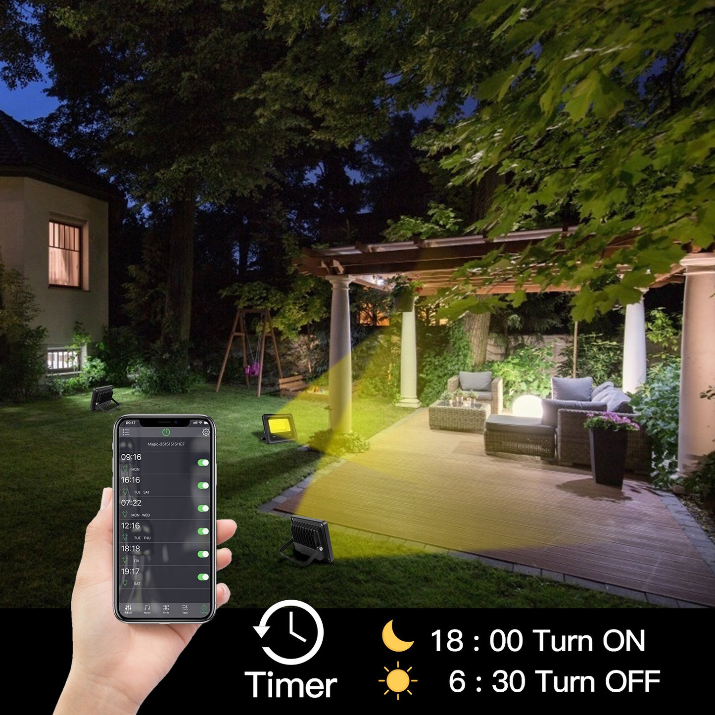 20W RGB Bluetooth Smart Flood Light Outdoor Dual Color Voice Control Timer LED Landscape Lighting