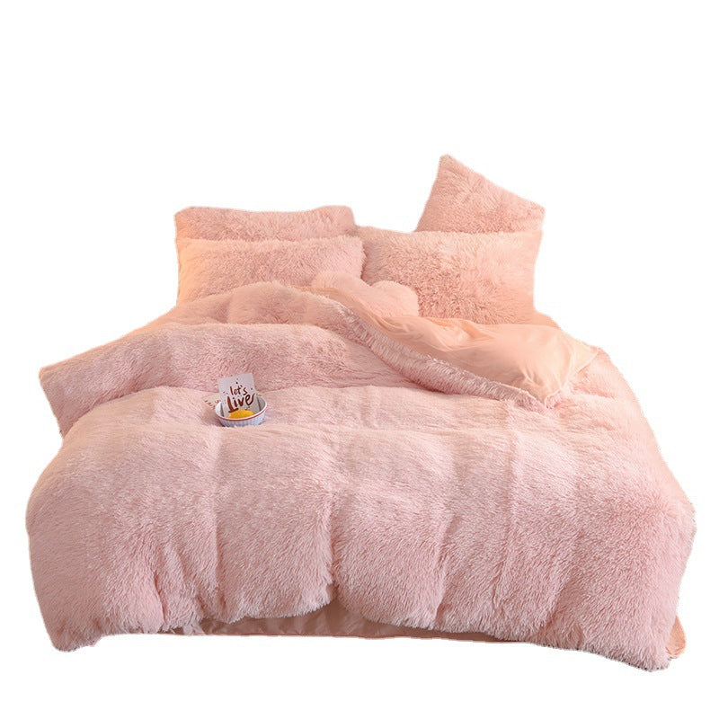 Plush Thickened Warm Mink Fur Four Piece Bedding Set Soft Winter Duvet Cover Bed Sheet Pillowcase Set