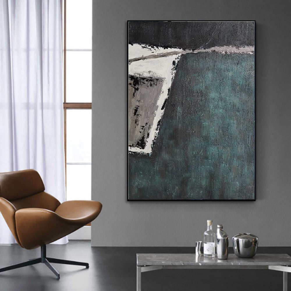 Large Handmade Abstract Painting – Retro Green Wabi-Sabi Texture Wall Art for Living Room Decor