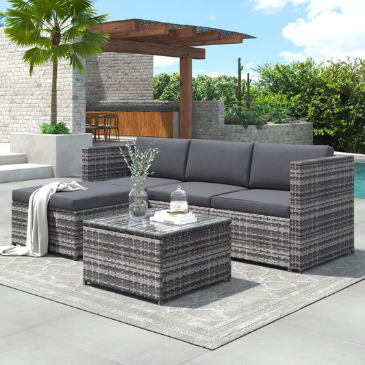 Grey Rattan Garden Corner Sofa Set Patio Furniture Lounge Set Outdoor Entertaining Seating