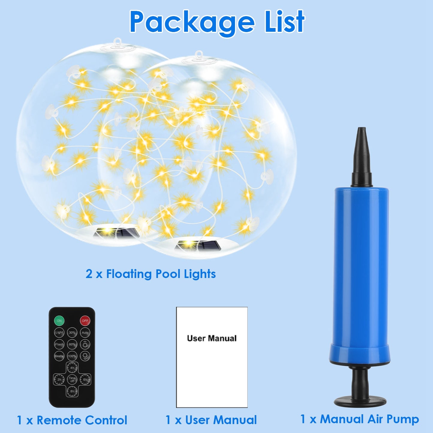 2Pcs 14in Solar Floating Pool Lights IP68 Waterproof Inflatable Pool Balls with Remote Control & Timer