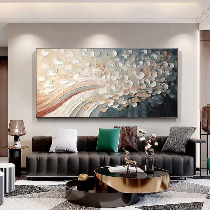Hand Painted White Cherry Blossom Tree Oil Painting on Canvas Modern Palette Knife Wall Art for Home Decor