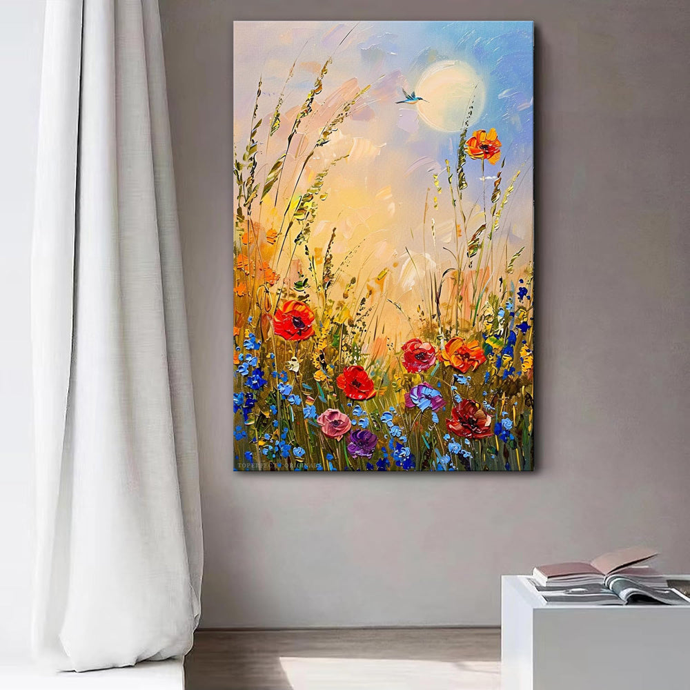 Handmade Abstract Flower Oil Painting – Canvas Wall Art for Living Room Home Decor (Frameless Unstretched Roll)