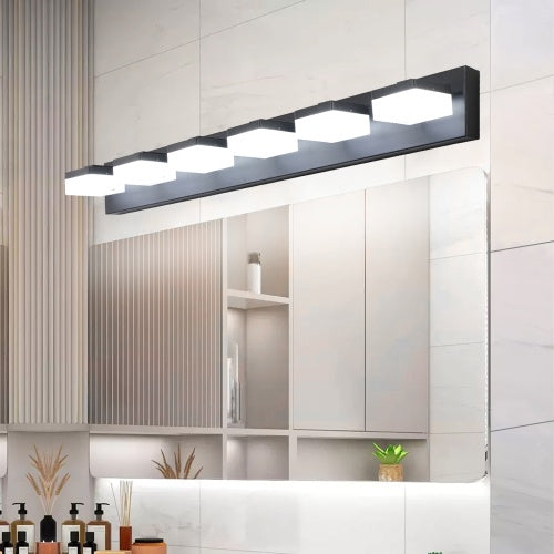 Modern 6 Light Black LED Makeup Mirror Light for Bathroom Vanity Wall Fixture