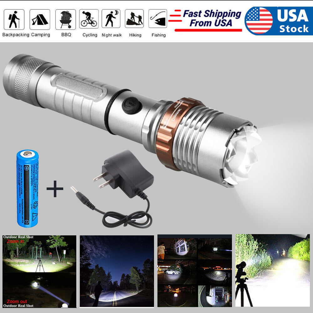Rechargeable LED Flashlight with Escape Hammer – Super Bright Emergency Work Torch Light