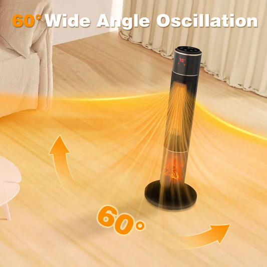 33-Inch Tower Space Heater 1500W Electric Heater with 3D Flame Thermostat Oscillation Timer & Remote for Indoor Home Office