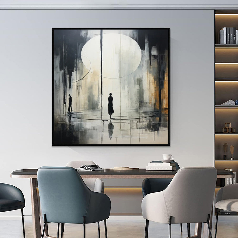 Handmade Black & White Abstract Oil Painting – Neoclassical Canvas Wall Art for Home & Office Decor