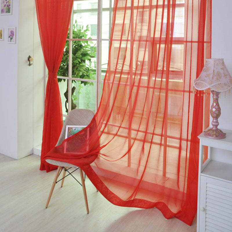 Solid Color Glass Mesh Curtains Transparent Ready Made Punch Free Lightweight Window Sheer Drapes