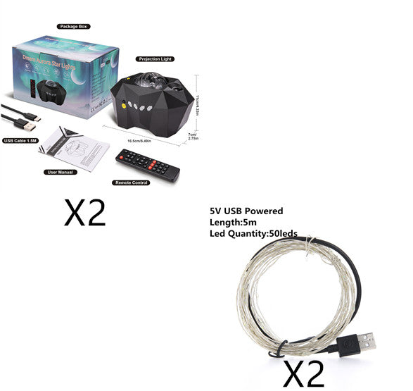 USB Water Pattern Bluetooth Music Ocean Star Projector Lamp LED Night Light for Bedroom Relaxation Decor