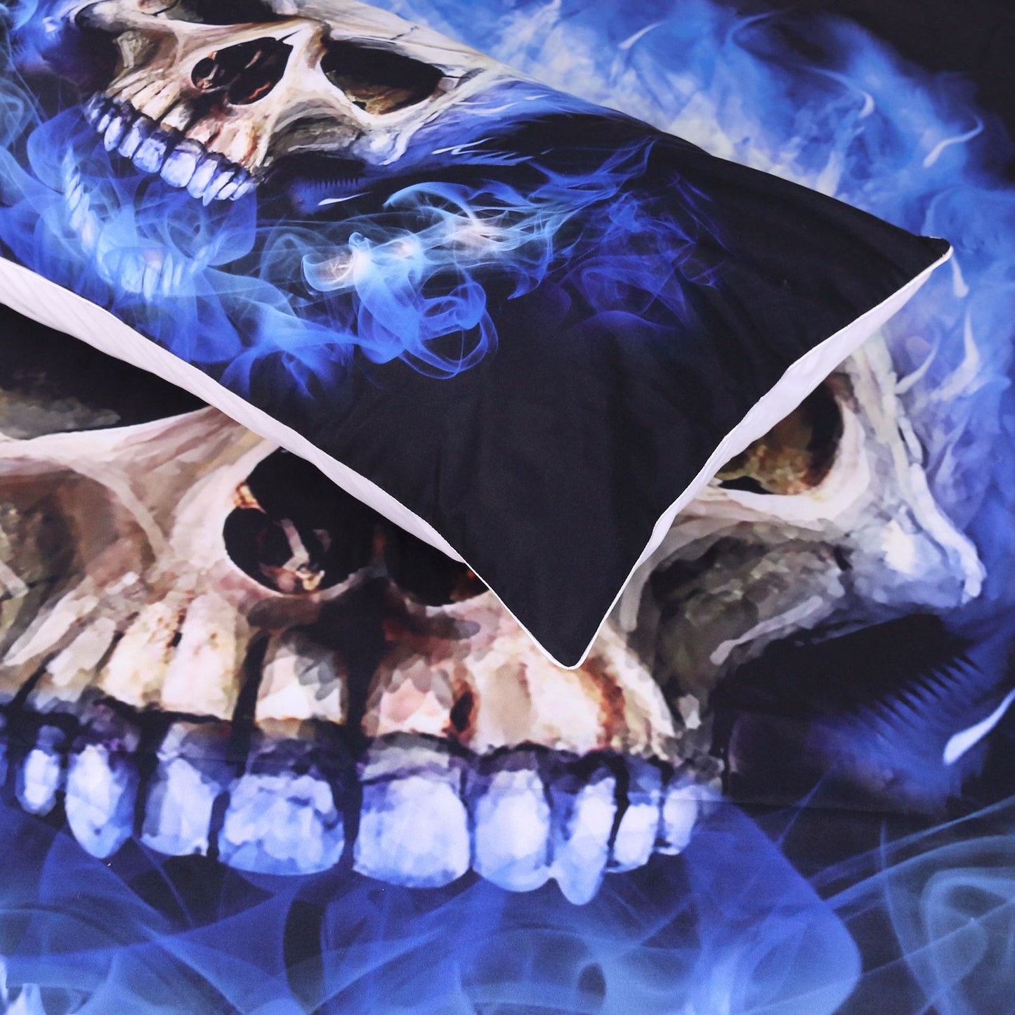 Blue Flame Skull 3 Piece Bedding Set Gothic Printed Duvet Cover Bed Sheet Set Home Decor