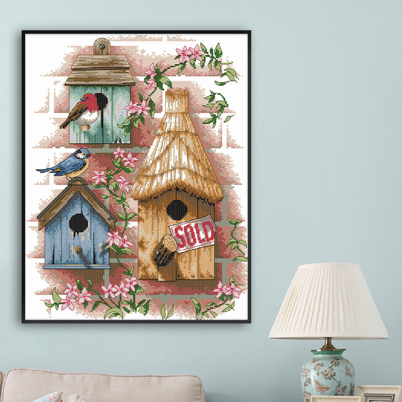 Cottage Living Room Cross Stitch Kit – DIY Scenic Home Embroidery Art Set