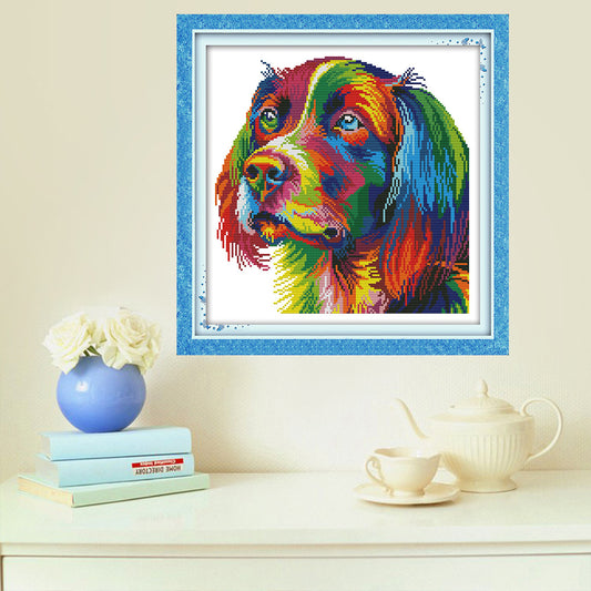 Rainbow Dog Cross Stitch Kit – Colorful Domestic Dog DIY Embroidery Art Set