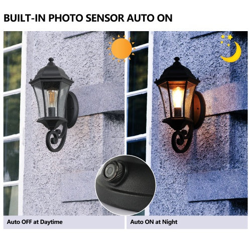 Outdoor Waterproof Glass Retro Wall Light 2-Pack E27 Bulb Compatible Garden Porch Lighting Fixture