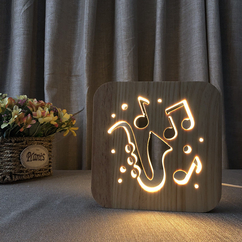 3D LED Music Note Night Light – Guitar Saxophone Violin USB Wooden Table Lamp for Living Room Decor