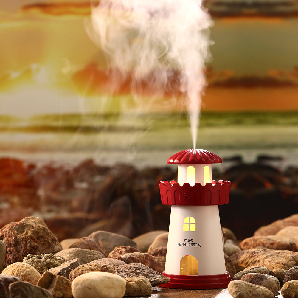 Home Lighthouse Humidifier Ultrasonic Aroma Diffuser Decorative LED Air Moisturizer for Bedroom and Living Room