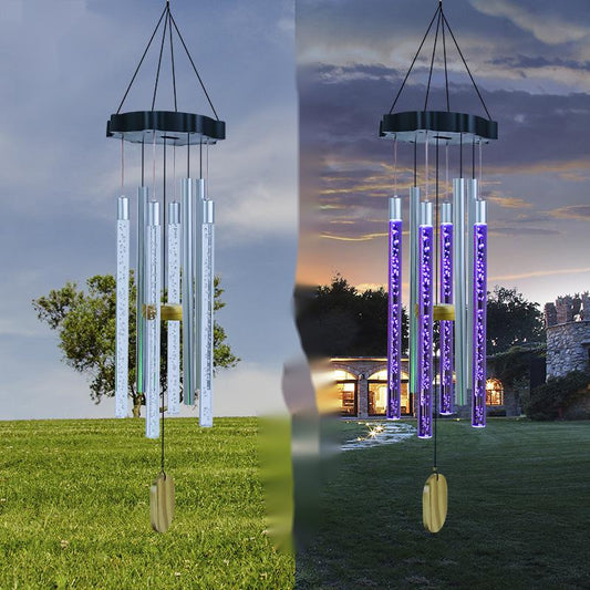 Solar Tube Wind Chime LED Outdoor Garden Hanging Light Decorative Solar Powered Wind Bell Lamp