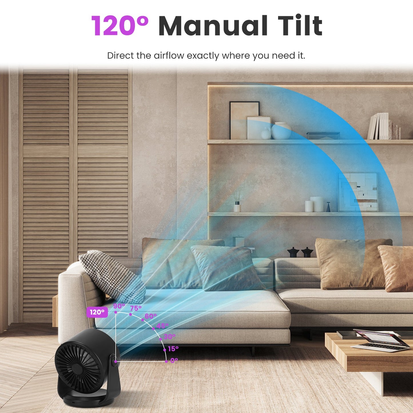 Rechargeable Mini Desk Fan Battery Operated Wall Mounted Portable Fan with Adjustable Tilt for Home Office Travel