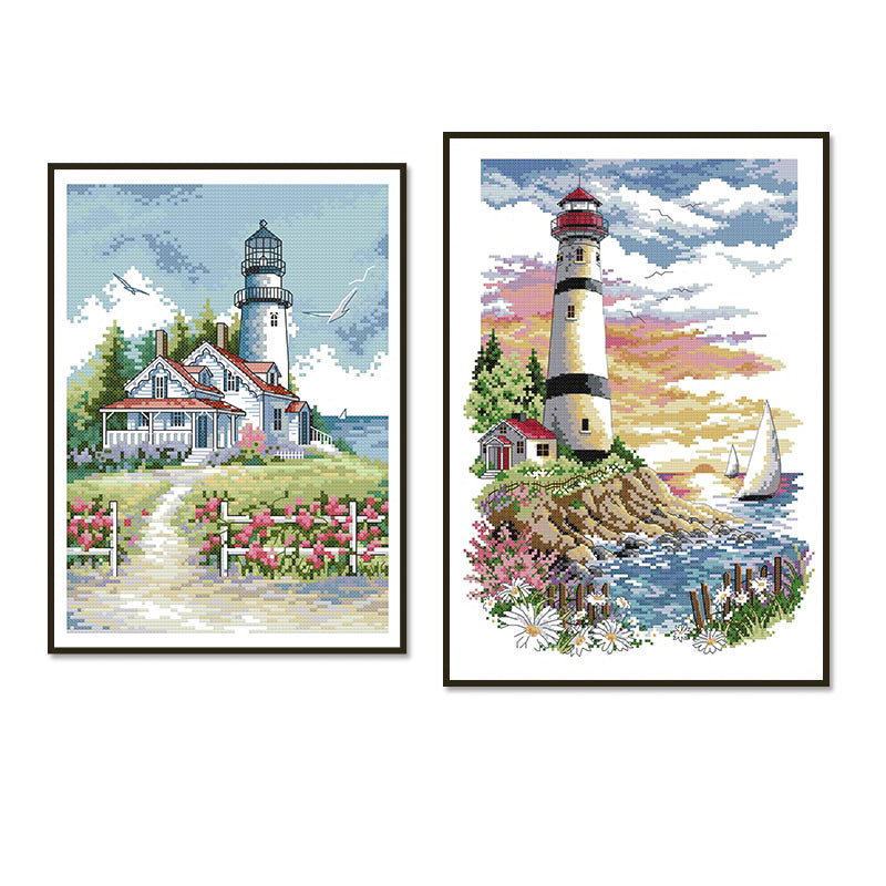 Lighthouse Cross Stitch Kit – DIY Embroidery Art Set for Home Decor