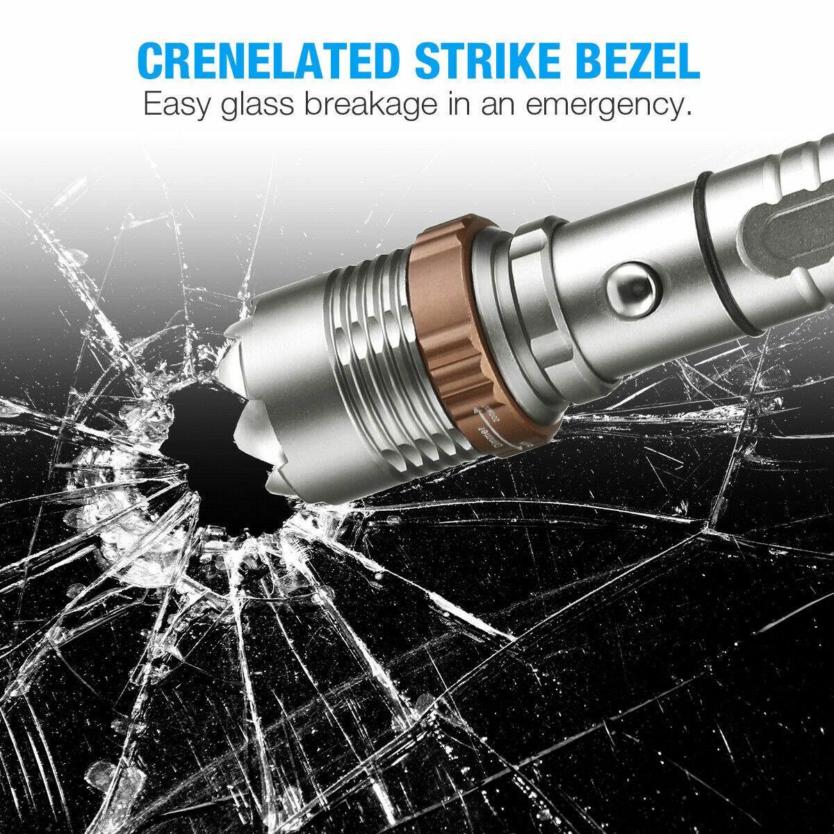 Rechargeable LED Flashlight with Escape Hammer – Super Bright Emergency Work Torch Light
