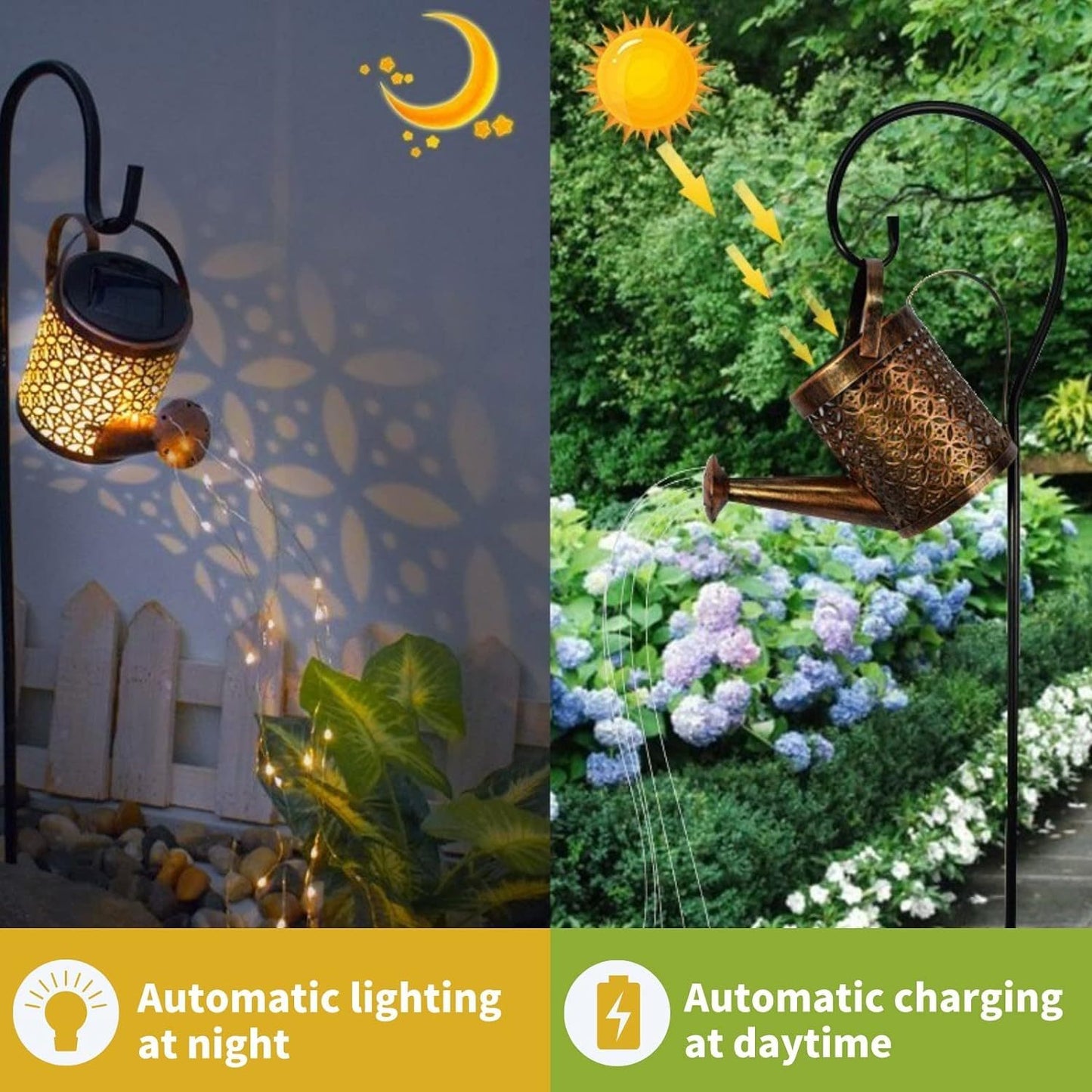 2-Pack LED Watering Can Solar String Lights Outdoor Solar Decorative Garden Hanging Lights for Patio Yard Decor