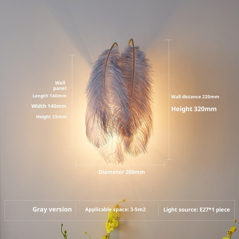Nordic Feather Wall Lamp Modern Minimalist Bedroom Princess Room Decorative Wall Sconce Light