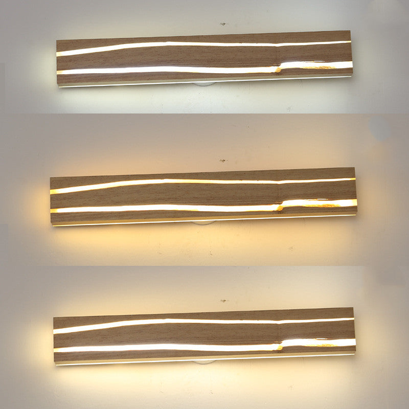 Solid Wood LED Wall Light Modern Bedroom Bedside Lamp Warm Decorative Lighting
