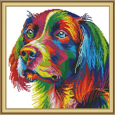 Rainbow Dog Cross Stitch Kit – Colorful Domestic Dog DIY Embroidery Art Set