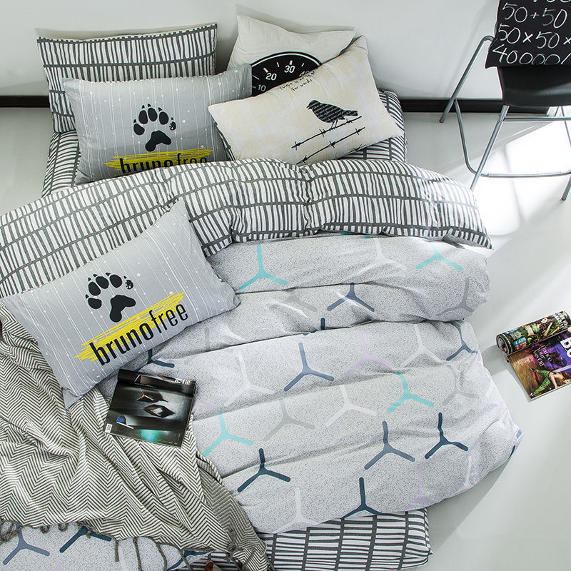Pure Cotton 4 Piece Bed Linen Set Single Duvet Cover Soft Breathable Bedding Set for Home Use