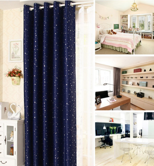 Star Print Perforated Finished Curtain Modern Window Drapes for Bedroom Living Room Home Decoration
